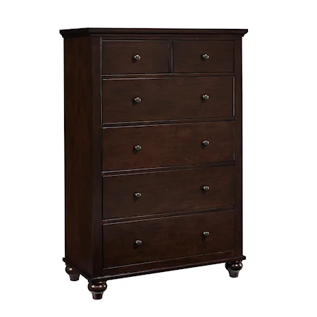 Transitional Six Drawer Chest with Turned Feet